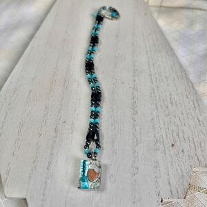 VTG Hematite Necklace with Blue Glass Beads, Vintage Necklaces, Magnetic Jewelry